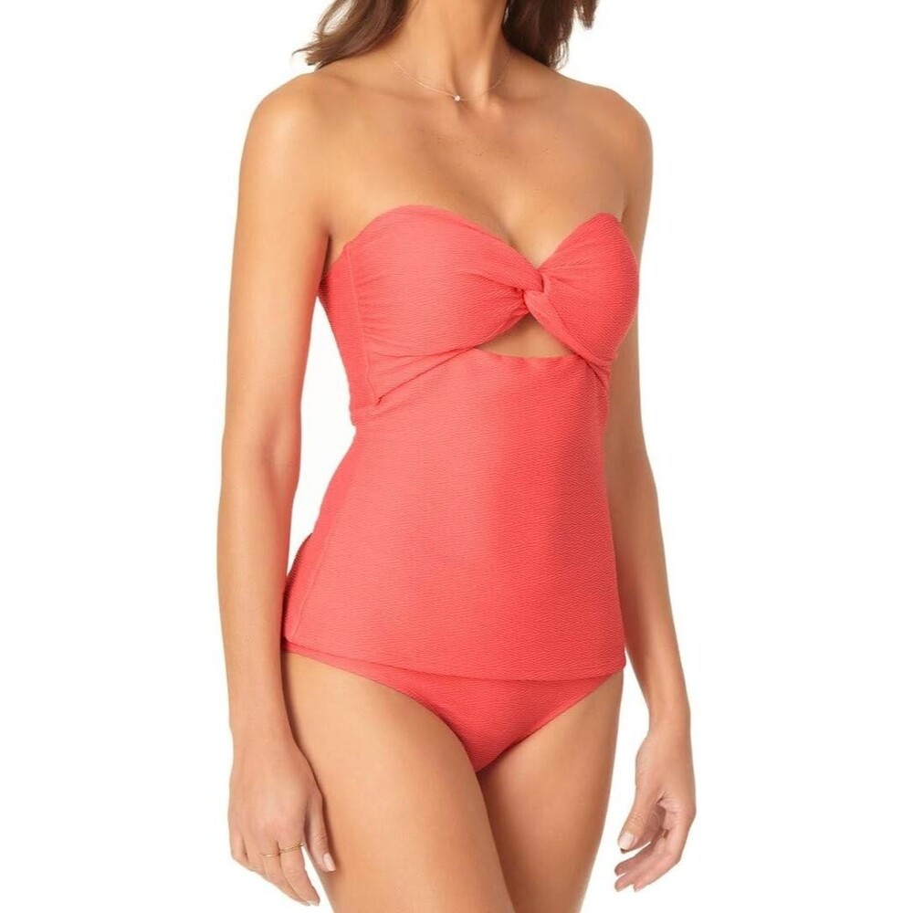 NEW Anne Cole Women's Twist Front Shirred Bandeau Tankini Swim Top X Large XL